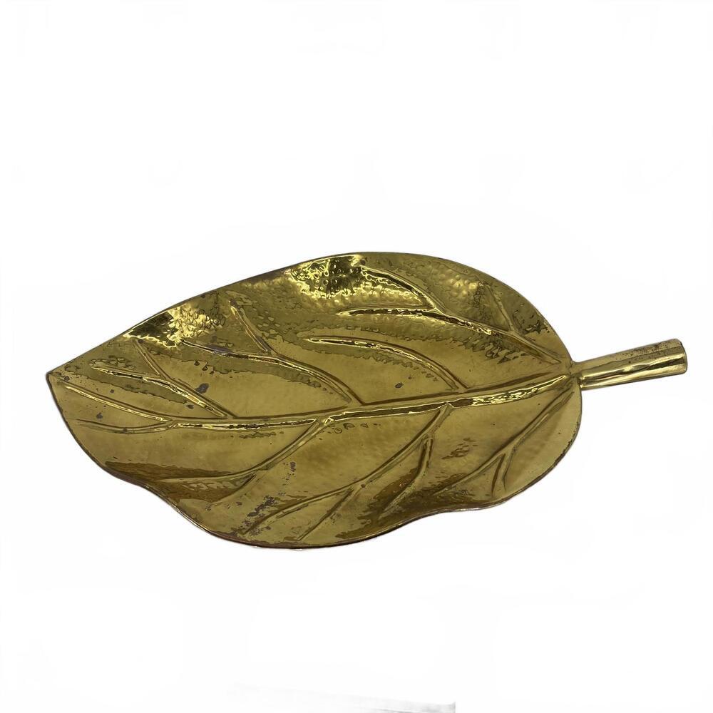 Very Large Decorative Vintage Hammered Brass Leaf Centerpiece Tray 14" x 25"